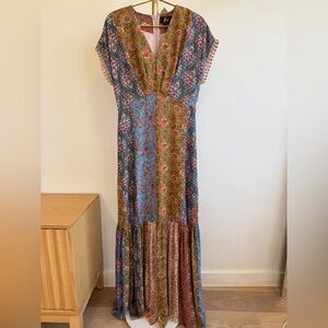 Anthropologie Sachin + Babi Blue and Brown Floral Maxi Dress